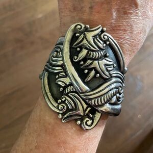 Vintage sterling silver hinged artisan bracelet Aztec Inca UNIQUE comfortable